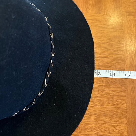 Wide-Brim Black Wool Fedora With Braided Metallic Gold Accent Band - Picture 6 of 6